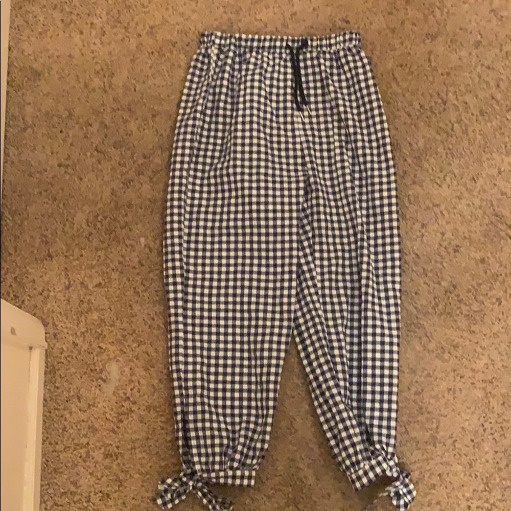 Drawstring Waist Knot Hem Gingham Pants